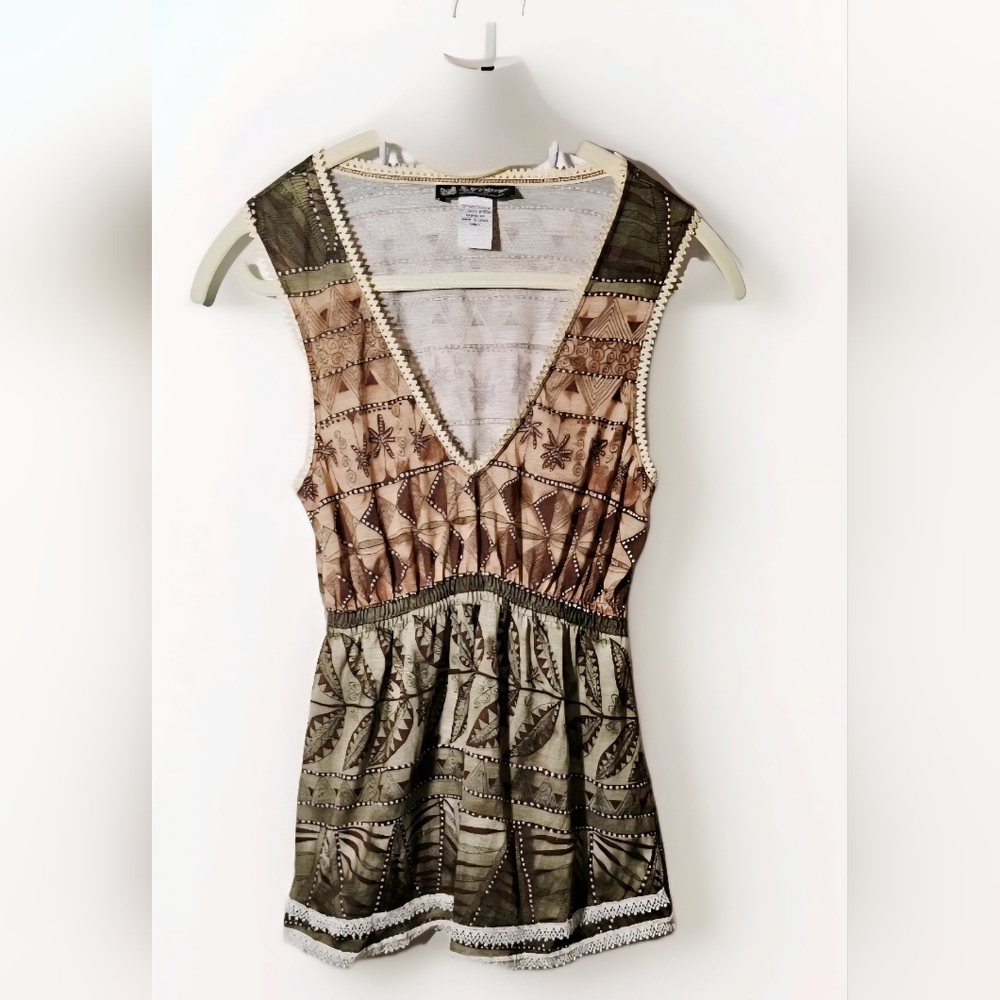 Y2K Vintage Self Esteem Green & Tan Jungle Print Tank Top
